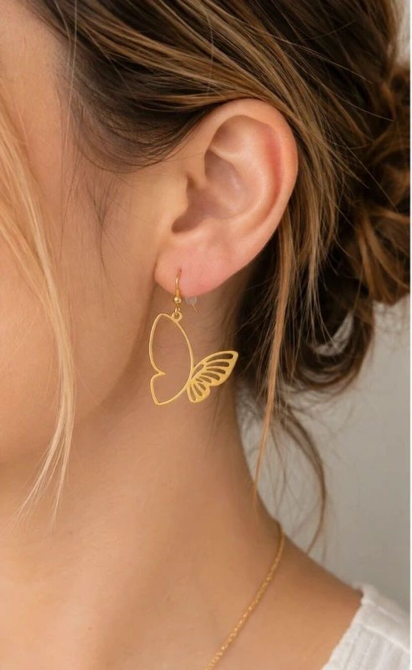Handmade Gold-Tone Stainless Steel Butterfly Dangle Earrings